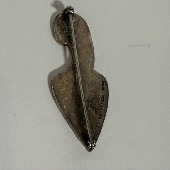 Vintage Modernist Pin Signed ROSSANA Mexican 925 Sterling Inlaid Stone Brooch - Picture 3 of 4